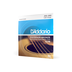 Corde D'Addario EJ16 in phosphor-bronze per chitarra acustica, Light, 12-53