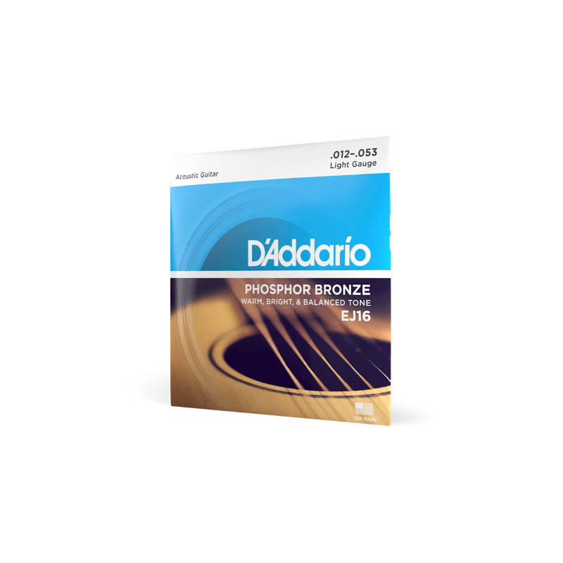Corde D'Addario EJ16 in phosphor-bronze per chitarra acustica, Light, 12-53