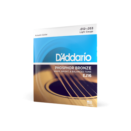 Corde D'Addario EJ16 in phosphor-bronze per chitarra acustica, Light, 12-53