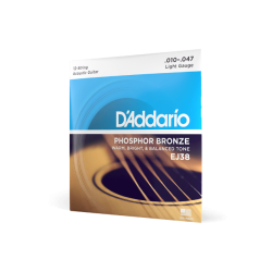 Corde D’Addario EJ38 in bronzo per chitarra acustica, 12 corde, Light, 10-47