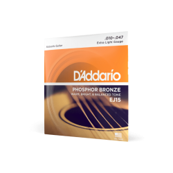 Corde D’Addario EJ15 per chitarra acustica, in bronzo fosforoso, Extra Light, 10-47