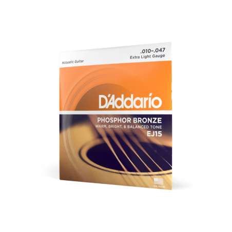 Corde D’Addario EJ15 per chitarra acustica, in bronzo fosforoso, Extra Light, 10-47